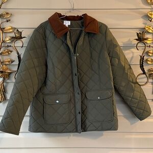 Time and Tru Olive Green Jacket with Brown Collar